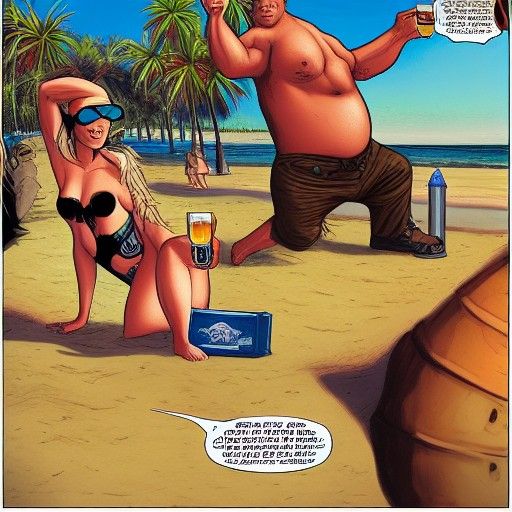 Fantasy BBW Drinks Beer in Comic Book Style