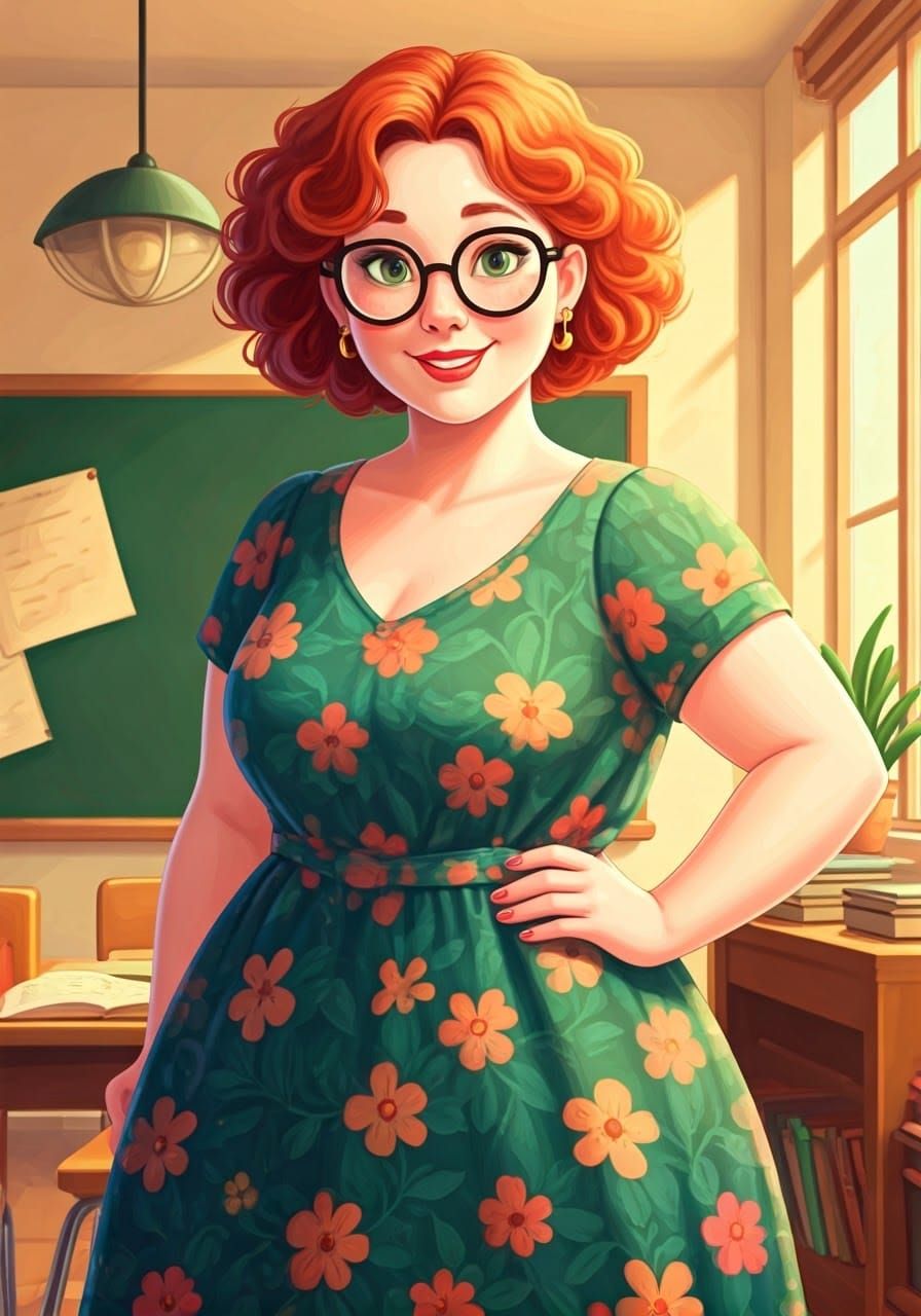 Whimsical Teacher in Vibrant Classroom