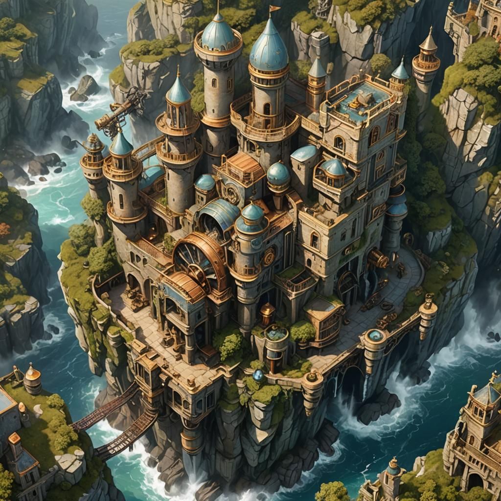 Steampunk Castle Aerial View Concept Art