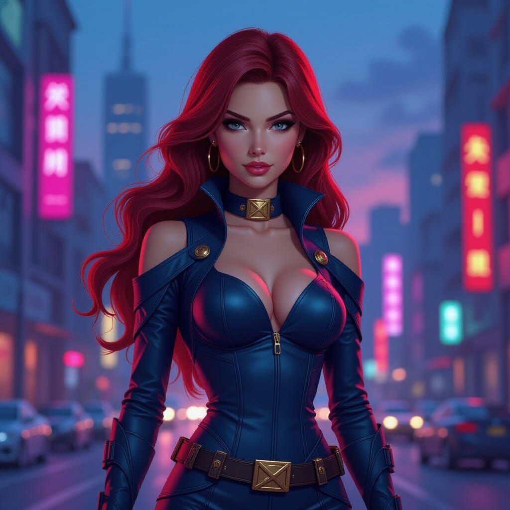 Mary Jane in Futuristic Cityscape: 3D Render