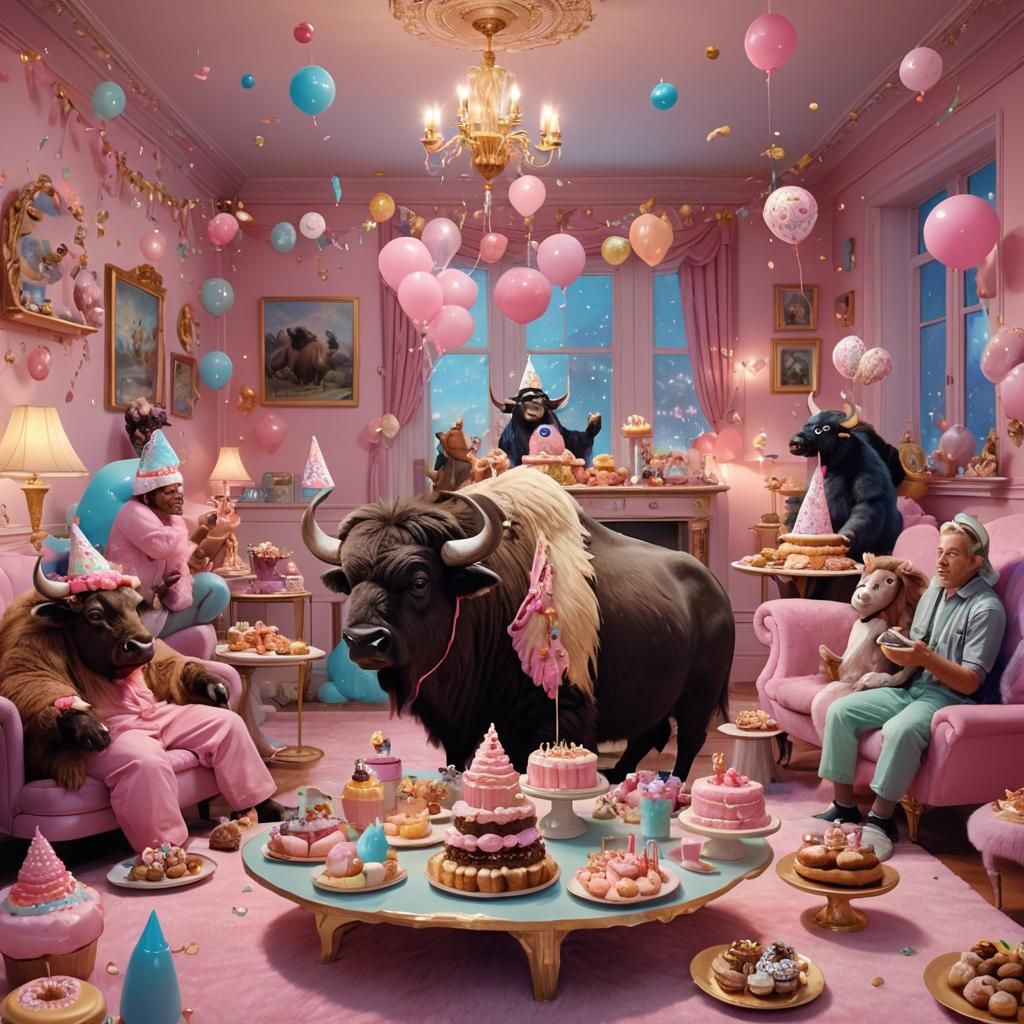 Buffalo and Yak Party in Lavish Living Room