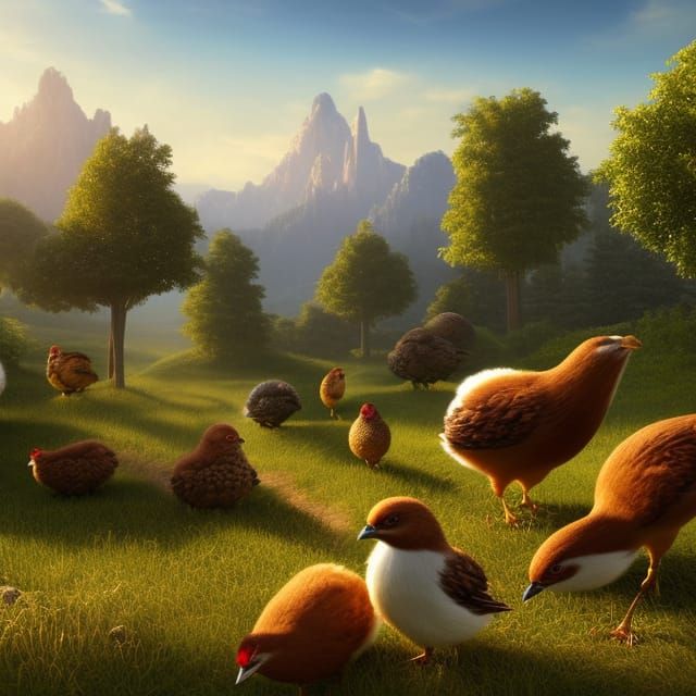 Polverara Hen Guarding Chicks in Farm Landscape