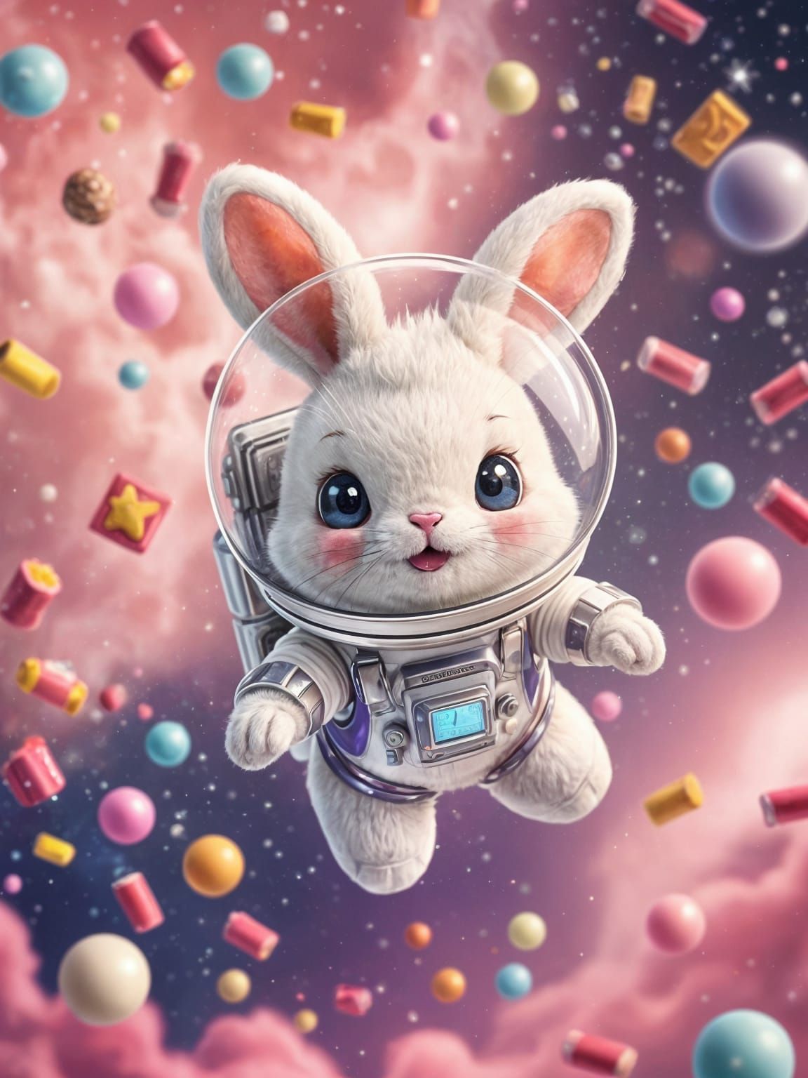Cute Bunny Astronaut in Kawaii Style