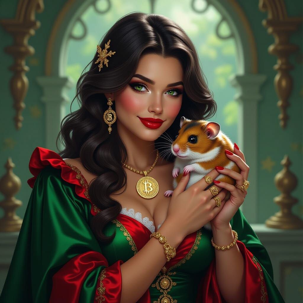 Lady Luck with Hamster: Hyperrealistic Digital Art