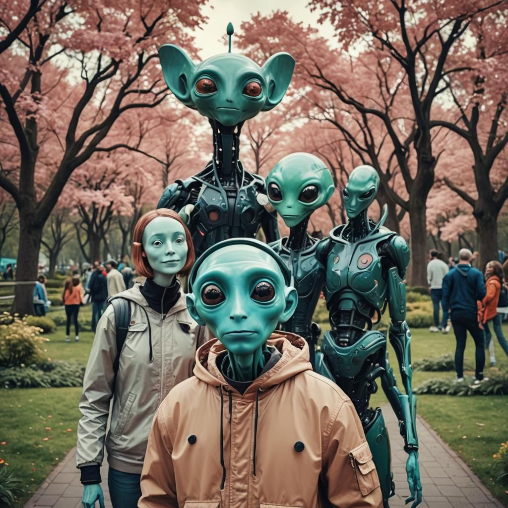 Futuristic Couple Selfie with Alien Photobomb