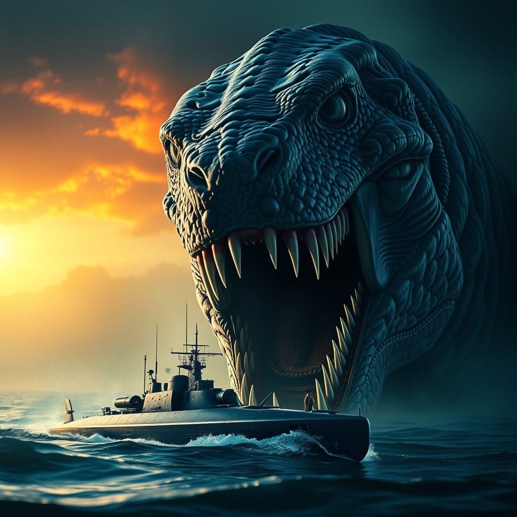 Massive Sea Monster Gazing at Submarine in a Cinematic, Hype...