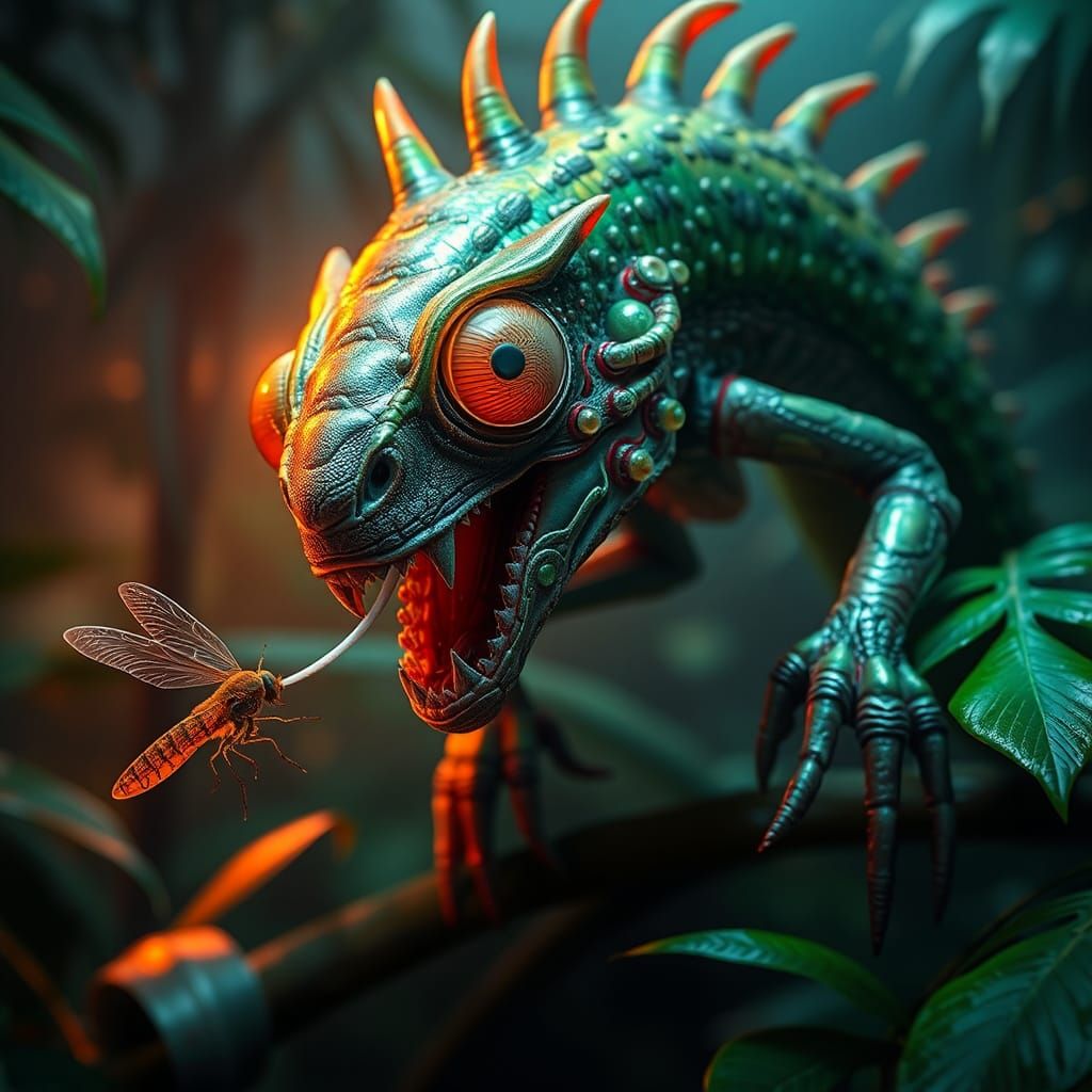 Mutant Chameleon Captures Fly in Tropical Rainforest