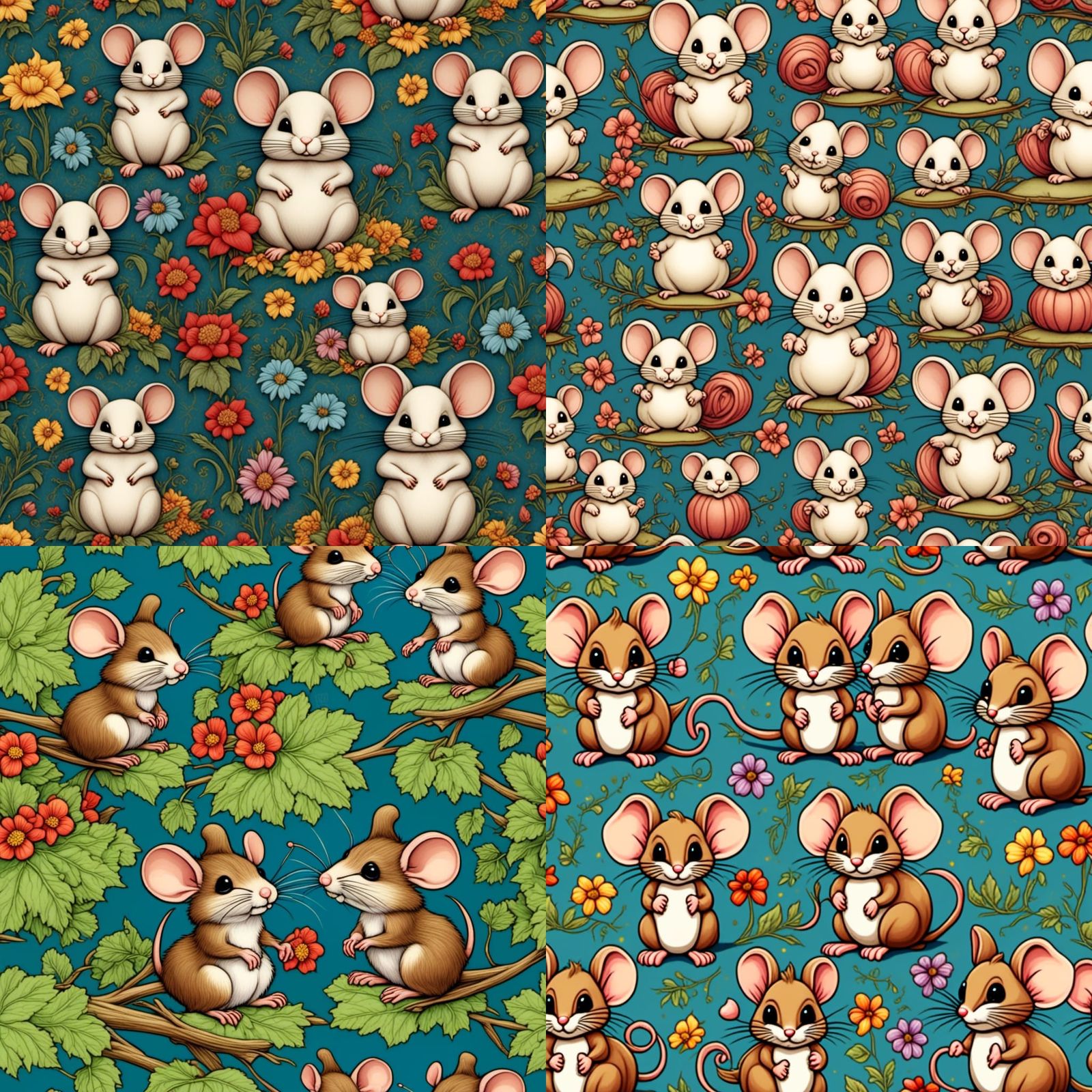 Whimsical Mice Seamless Pattern in Enigmatic Style