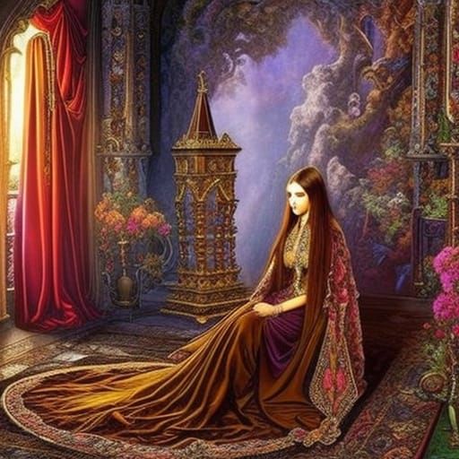 Beautiful woman resting in a gothic room