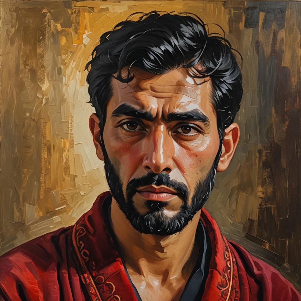 Portrait of Man in Red Robe, Expressionist Impasto Style