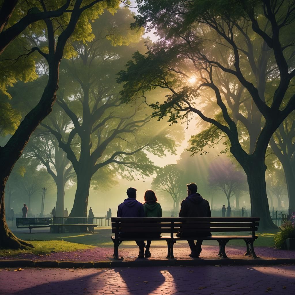 Park Scene with Figures in Fantasy Concept Art