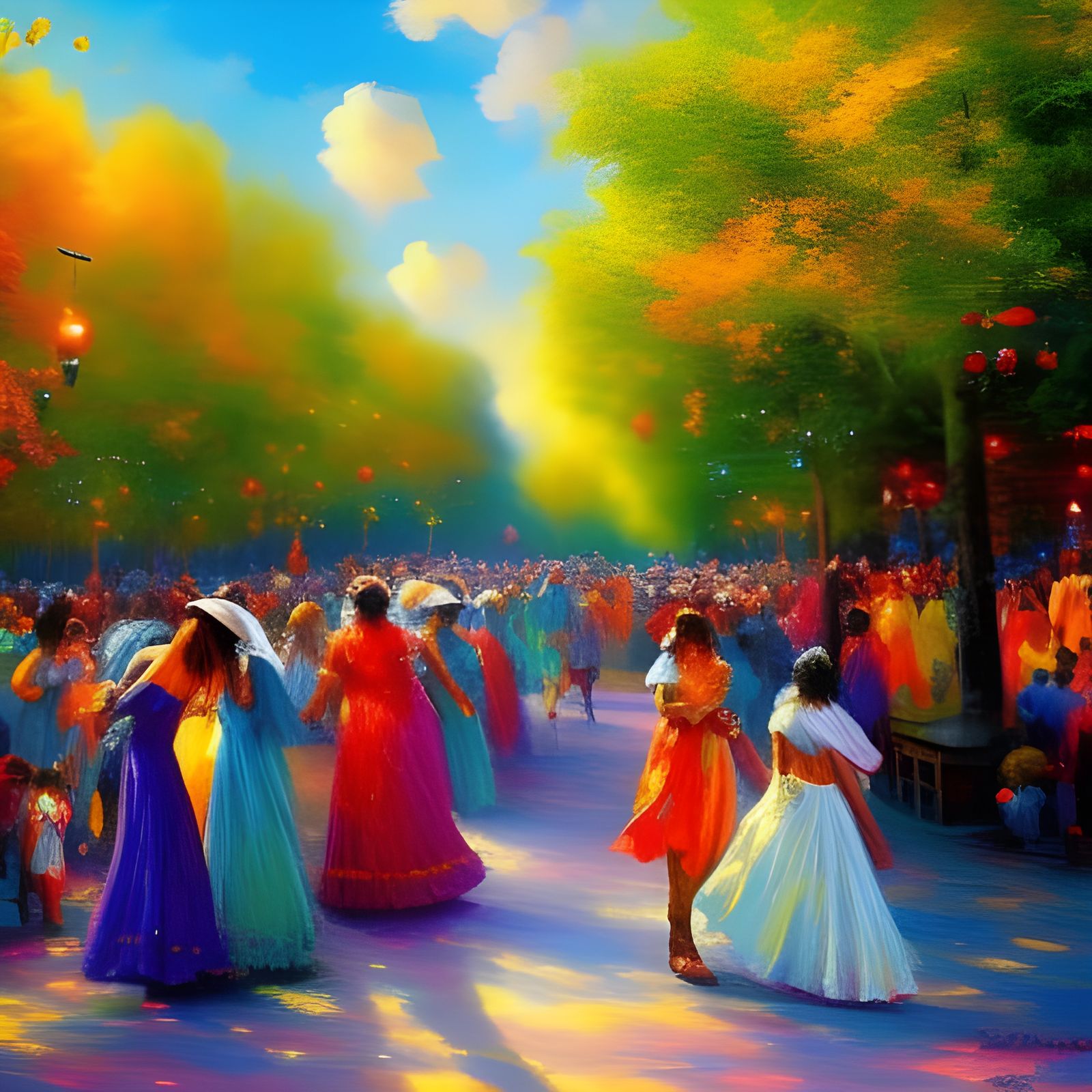 Street Party: Colorful Crowd Dancing on Summer Day