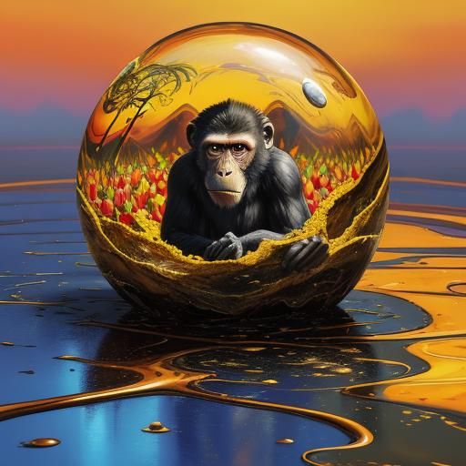 Surreal Monkey in Melting Tulip Field