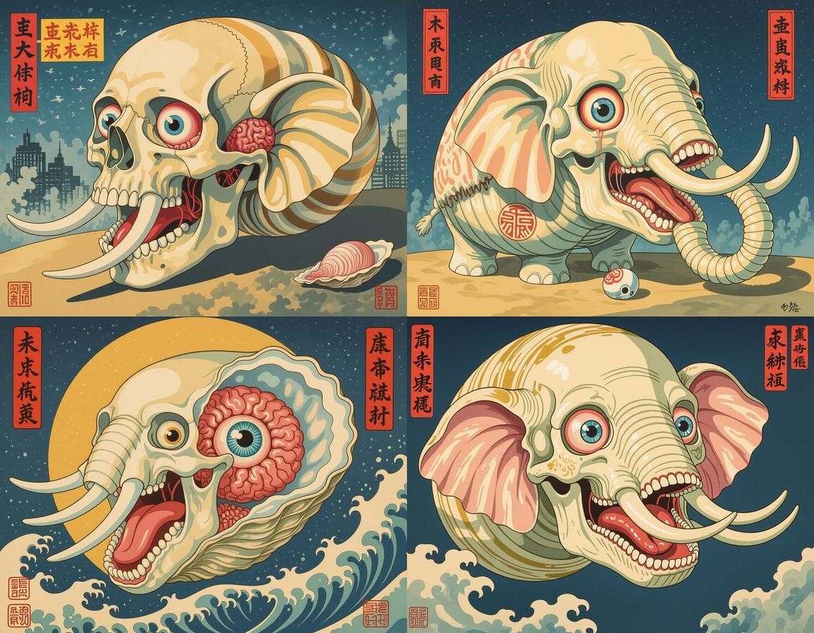 Brutal 1950s Japan: Eviscerated Skull in Gouache