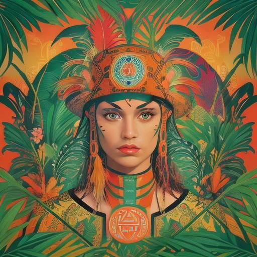 Art Deco Mayan Collage with Jungle Animals as Digital Art