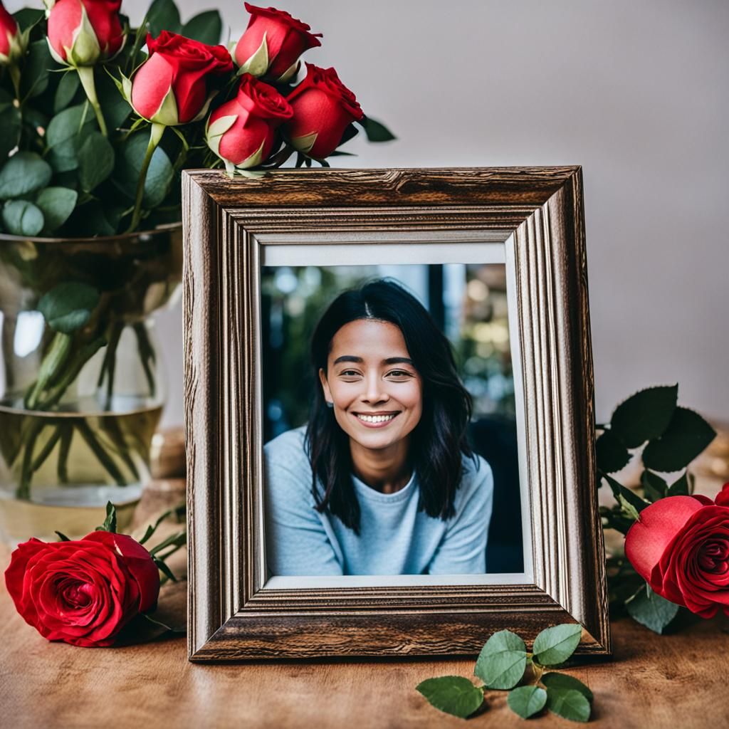 Framed Woman Portrait with Roses