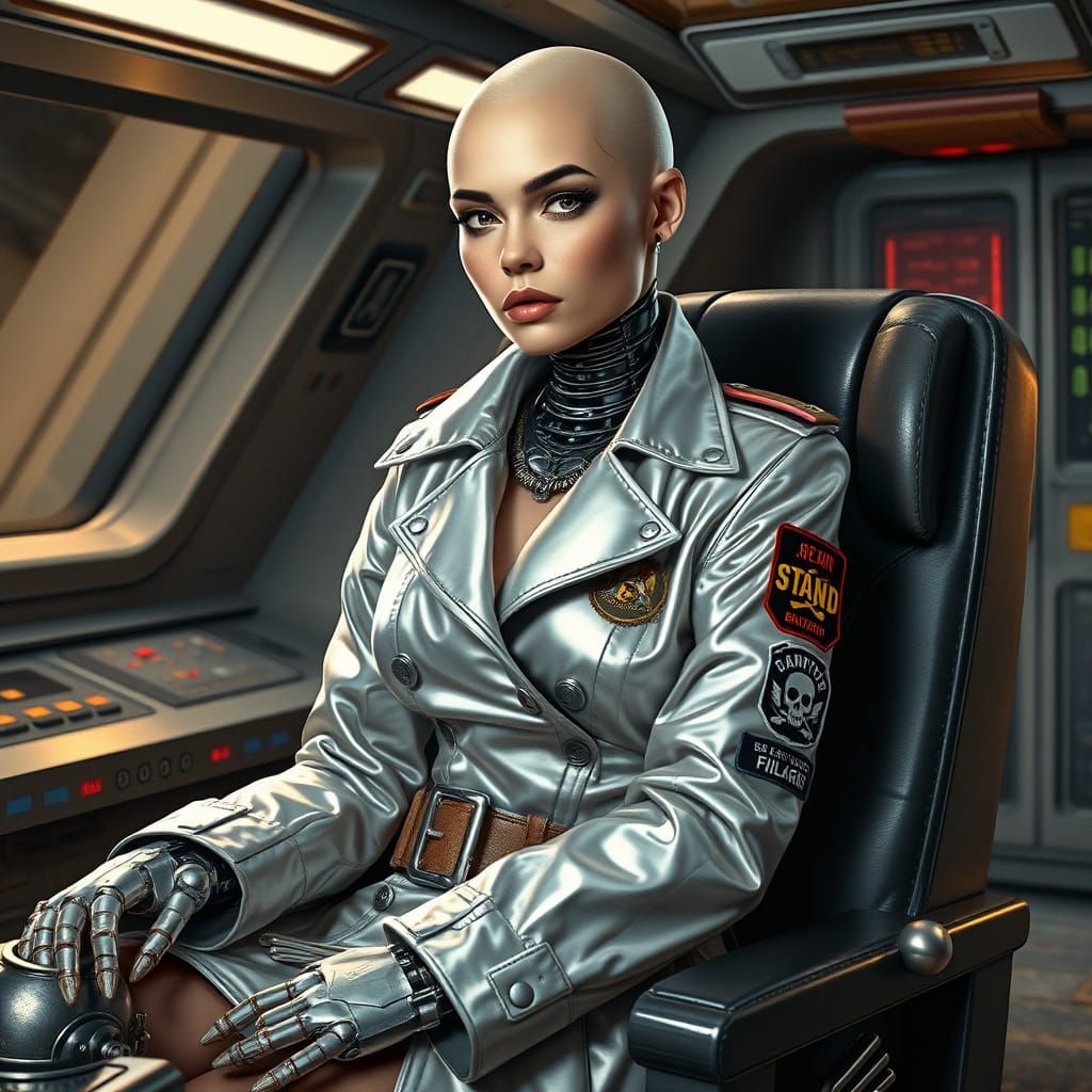 Cyberpunk Space Pirate Queen in Shimmering Silver