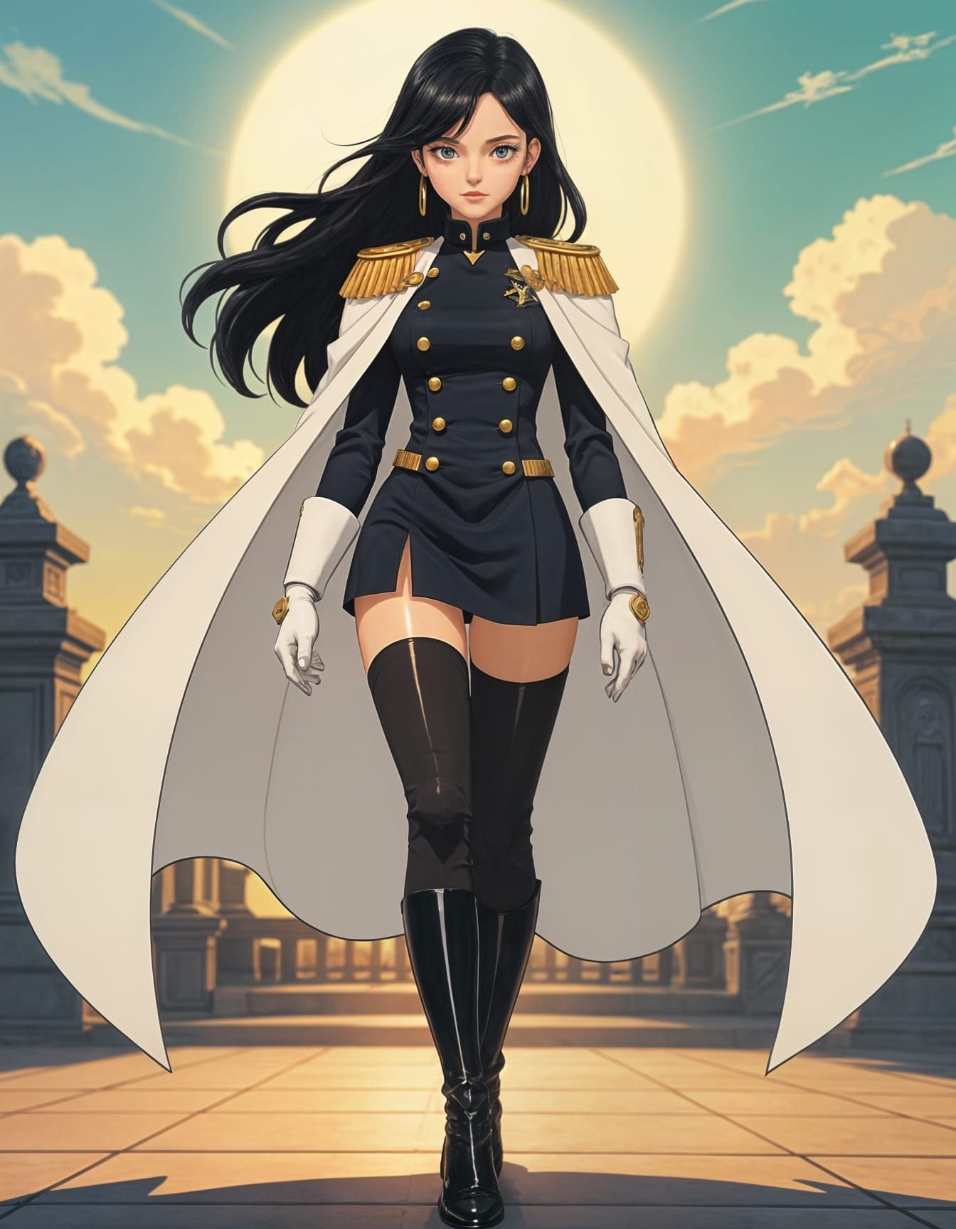 Anime Female Admiral in White Uniform with Green Eyes