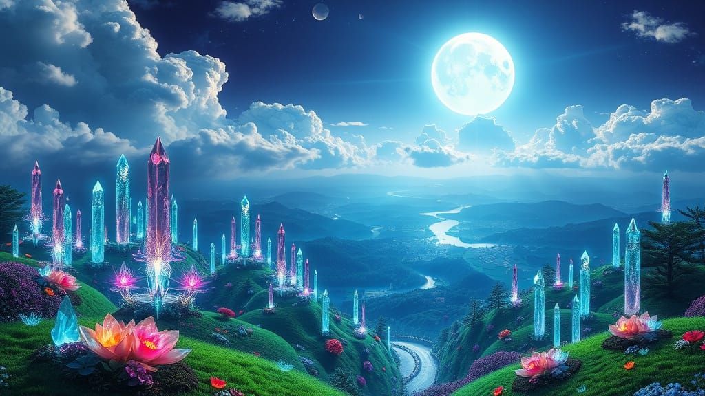 Glowing Crystaline Realm in a Neon-Lit, Hyperrealistic Lands...
