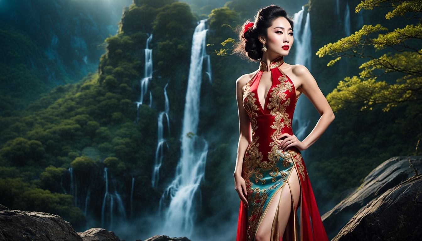 Ethereal Asian Woman with Biomechanical Wings