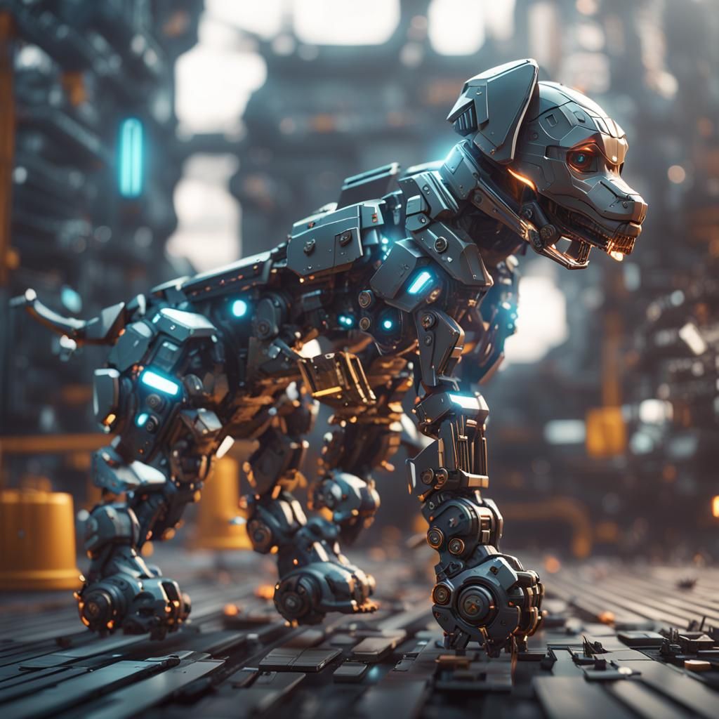 Futuristic Puppy Robot with Intricate Mech Details