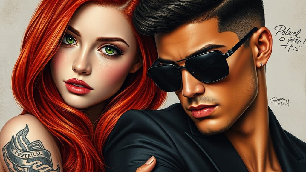 Charcoal Drawing of a Woman and Man in Sharp Contrast