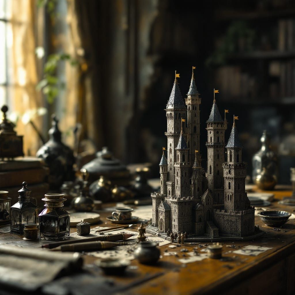 Pencils Morph into Castles on Antique Desk