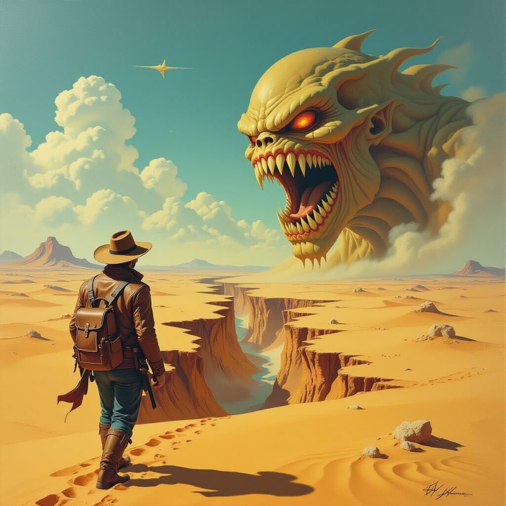 Traveler's Desert Encounter: Surreal Sand Monster