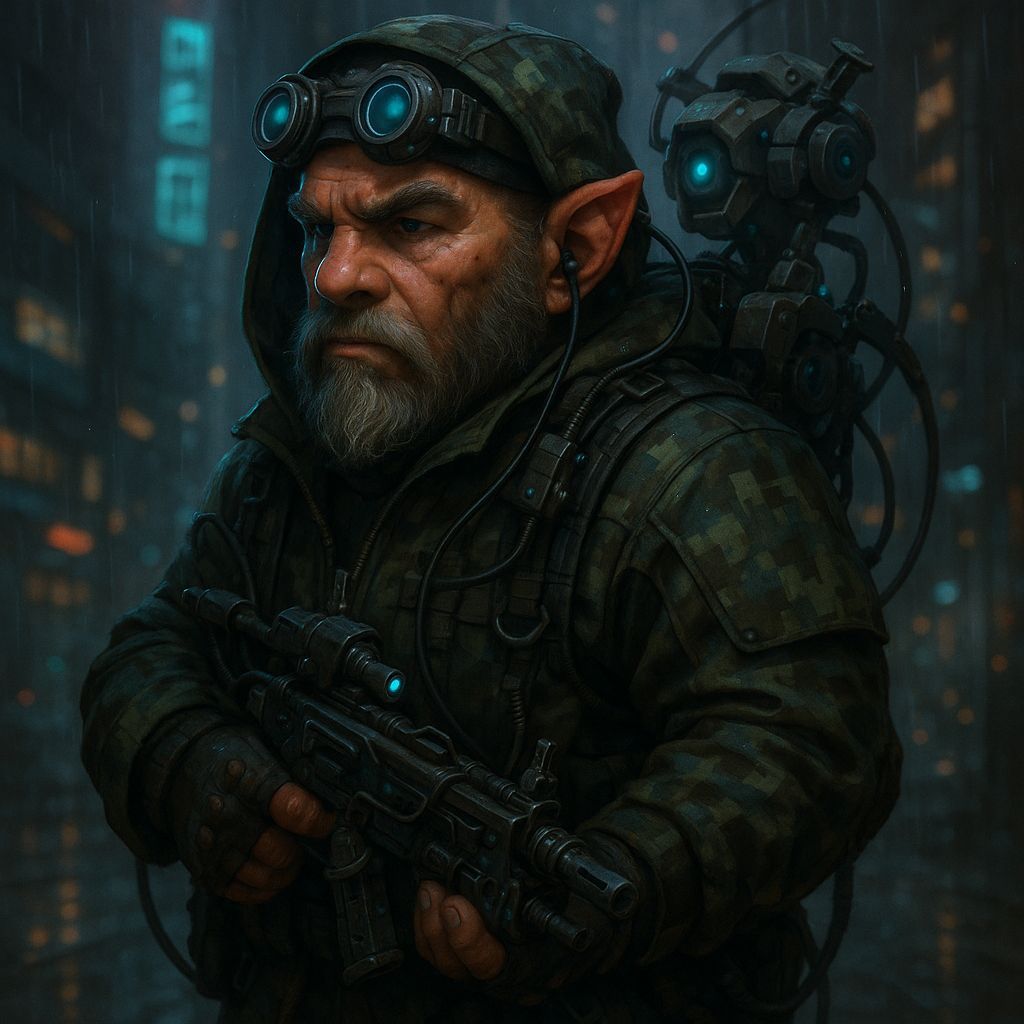Shadowrun Menehune Rigger in Cyberpunk Style