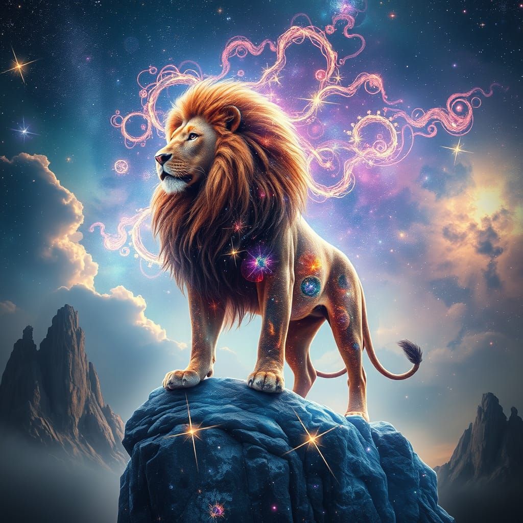Majestic Galaxy Lion in Cosmic Surrealism