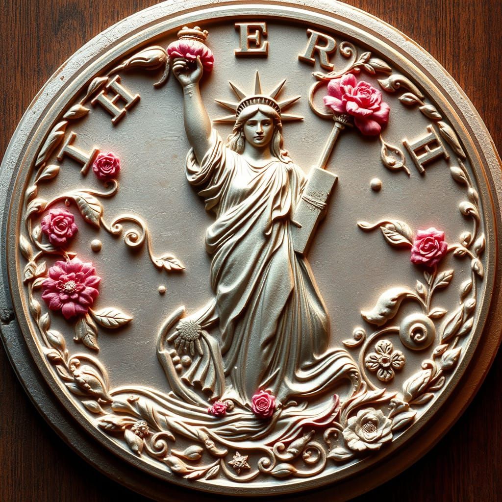 Bas Relief Liberty Dollar in Dreamlike, Ancient Coin Style