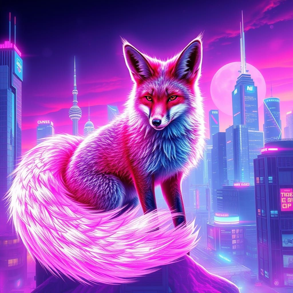 Ethereal Air Fox in Neon Cityscape