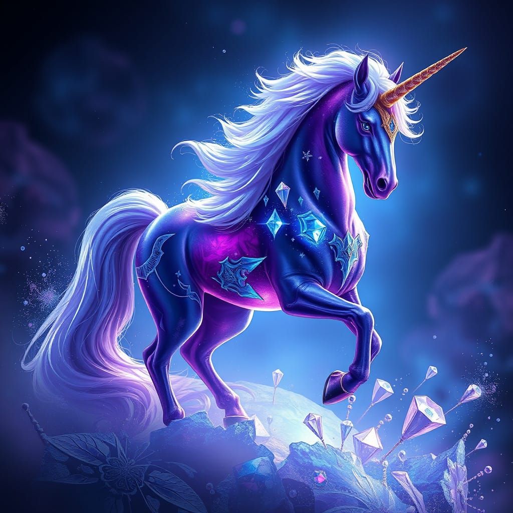 Ethereal Amethyst Unicorn amidst Sapphire Splendor