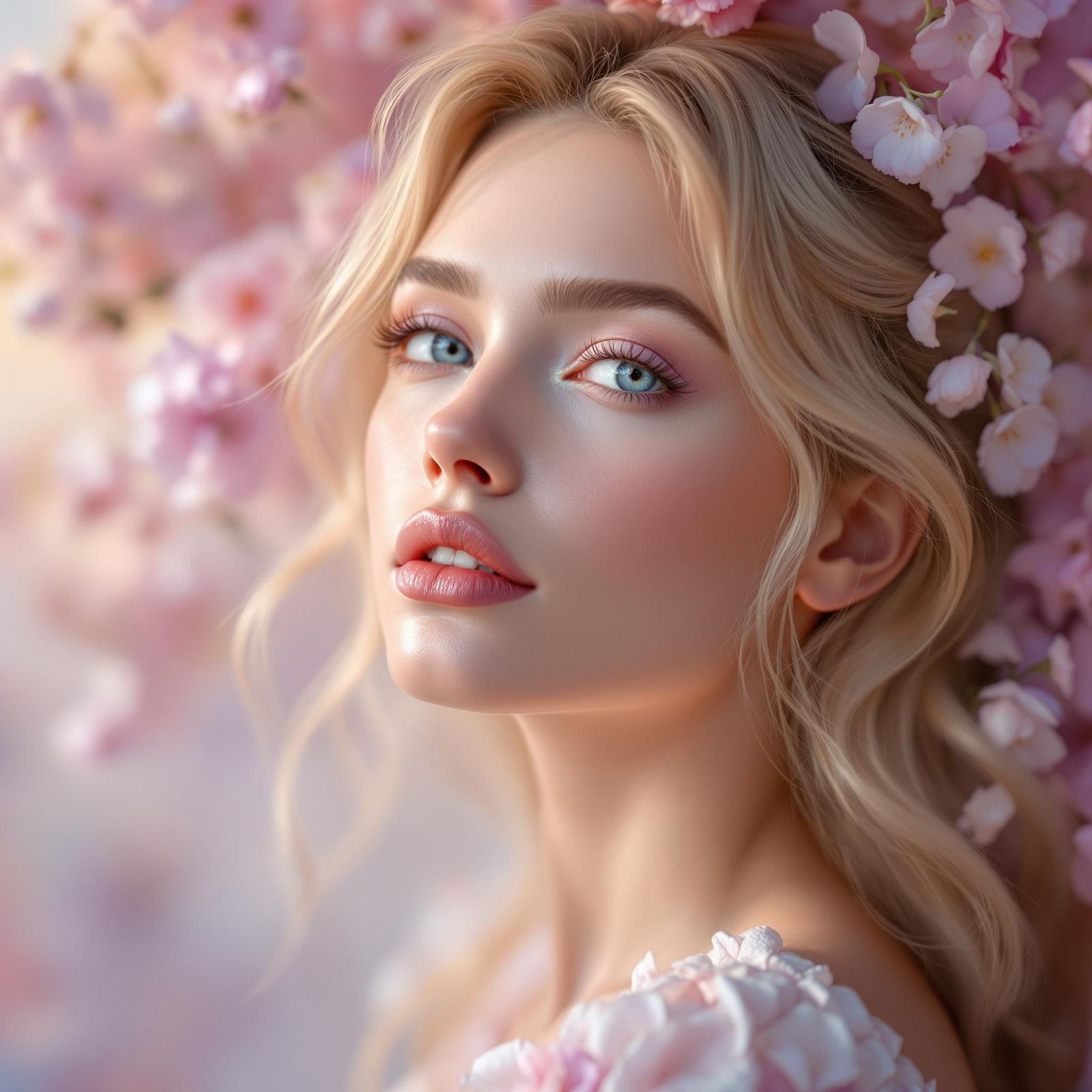 Ethereal Woman in Dreamy Pastel Garden