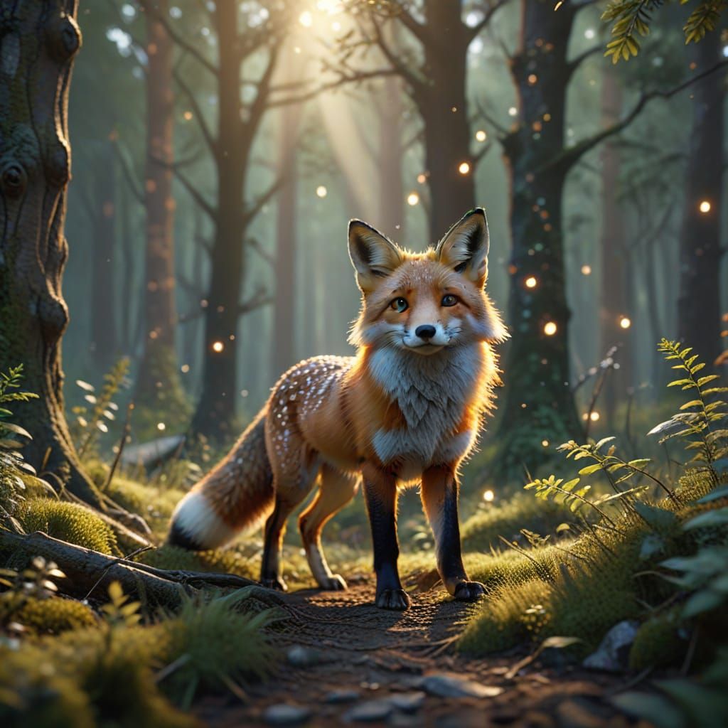 Fox Walks in Dreamy Forest with Star: Disney-esque 3D Art