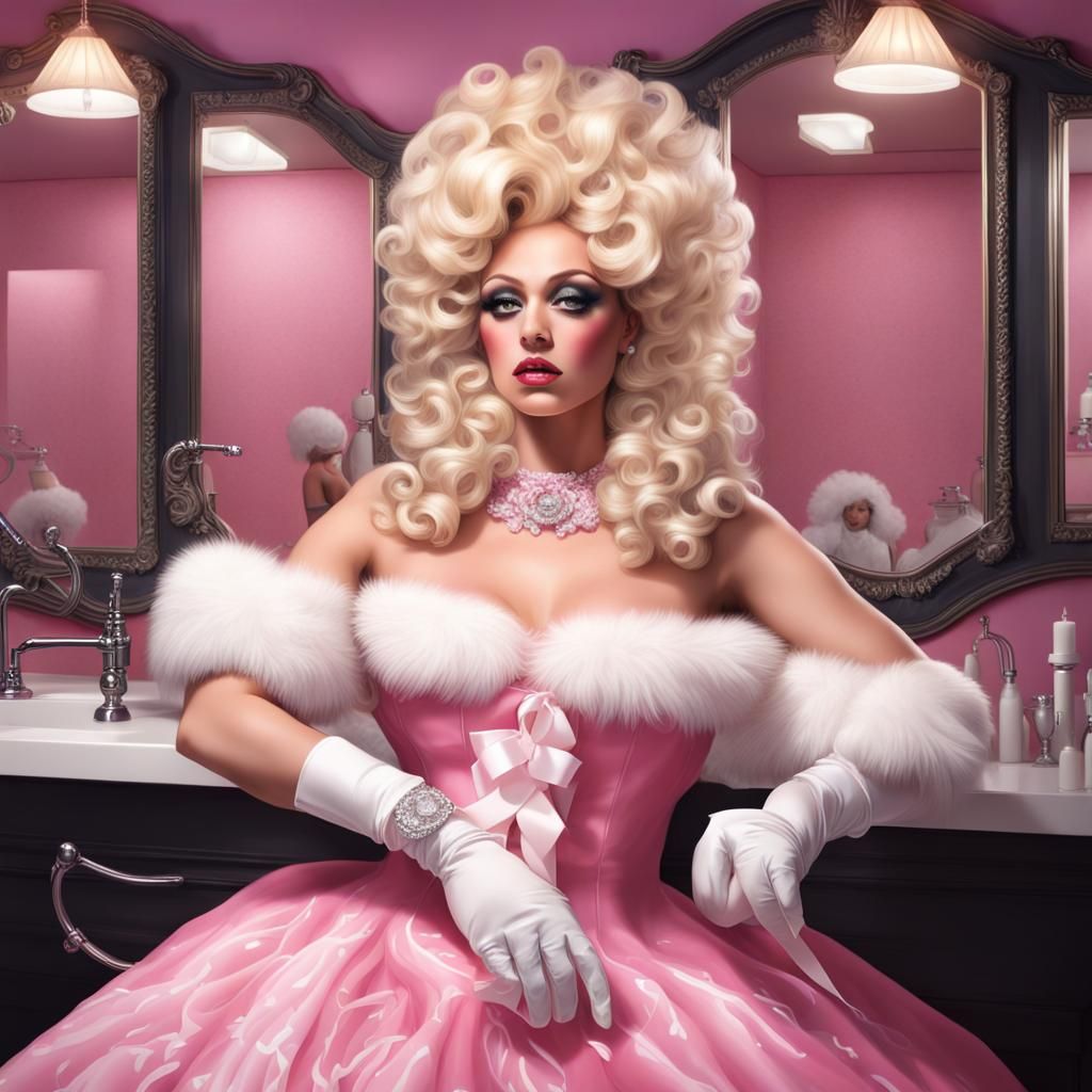 Drag Queen Transformation: Hyperrealistic Salon Scene