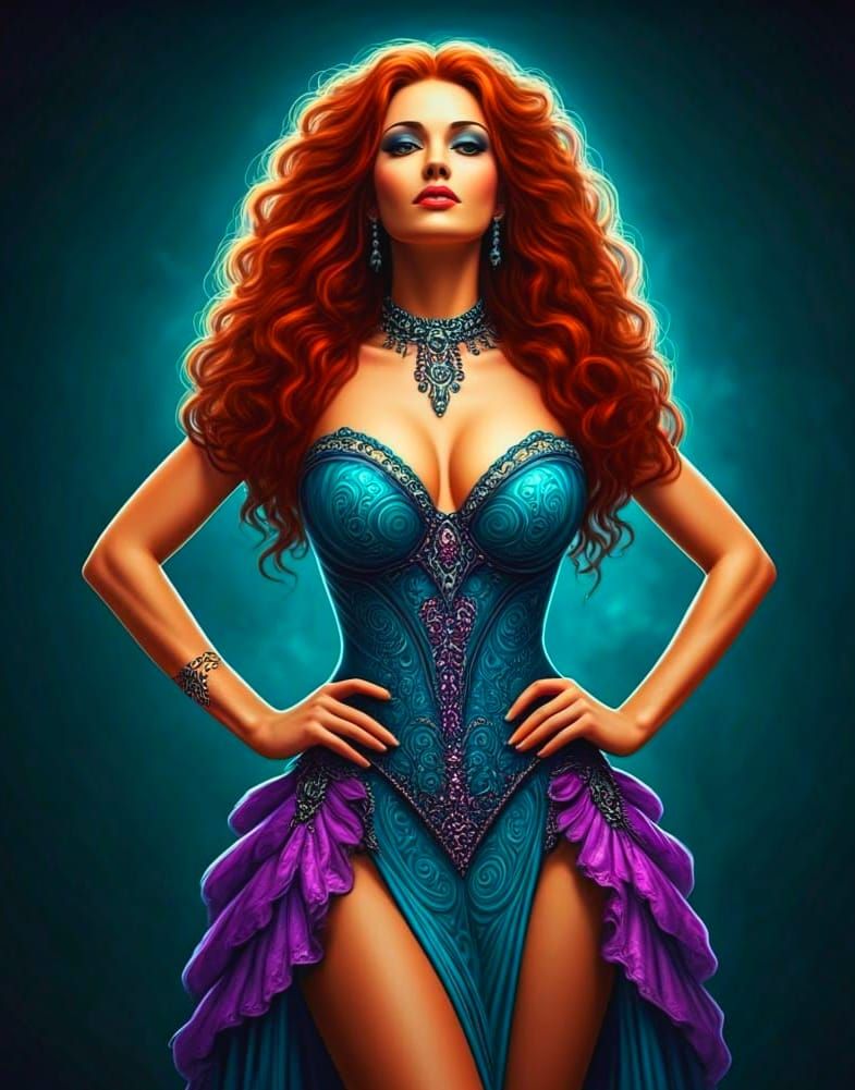 Fantasy Princess in Turquoise and Purple Regalia