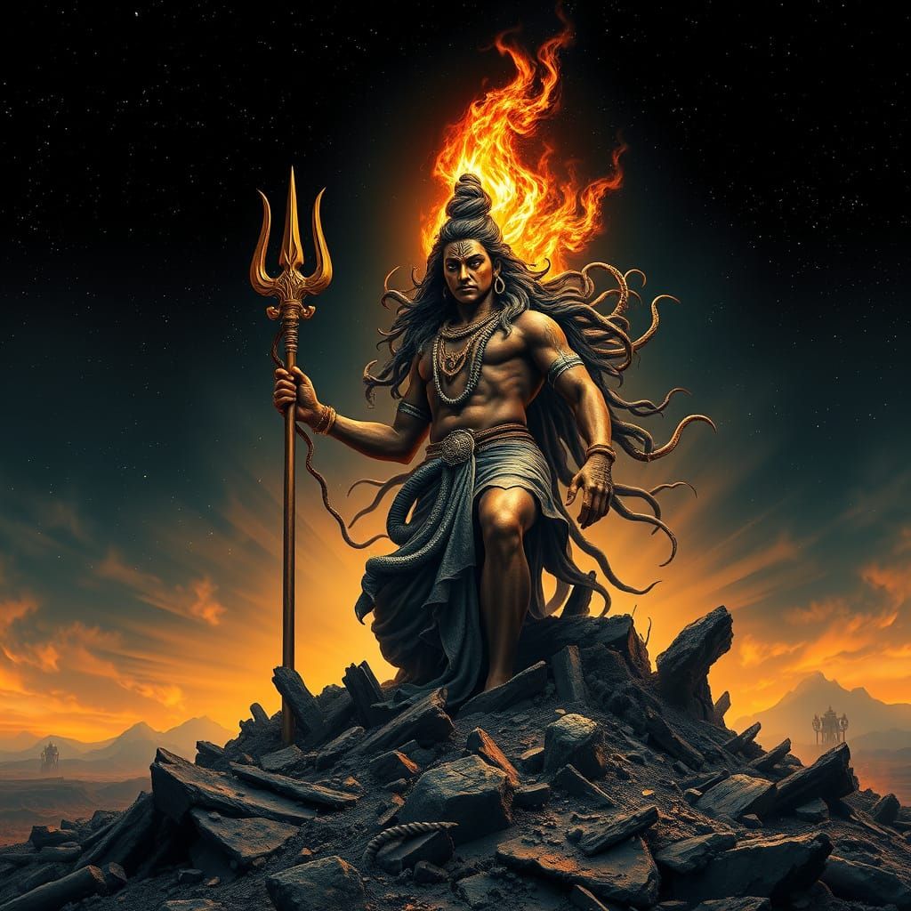 Majestic Lord Shiva Rises in Post-Apocalyptic Cosmic Landsca...