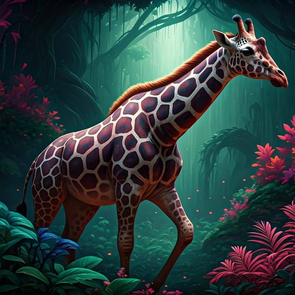 Mystical Giraffe Monster in Dreamlike Realm