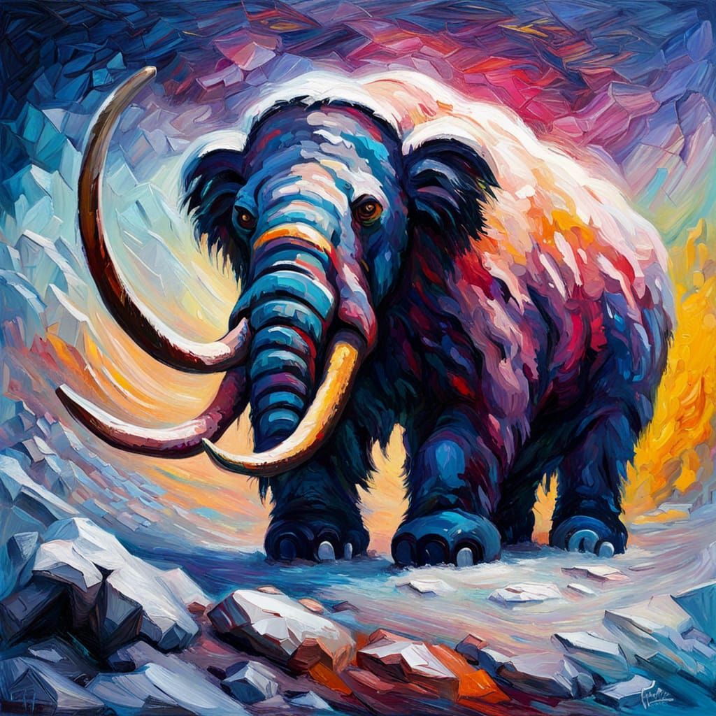 Frostpunk Mammoth in Expressionist Oil Painting