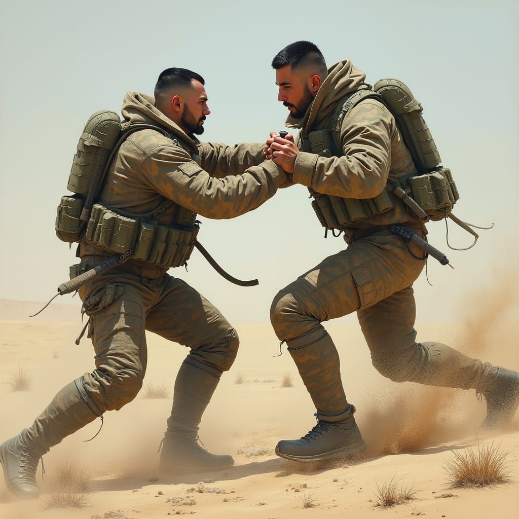 Soldiers in Desert Combat: A Futuristic Military Scene
