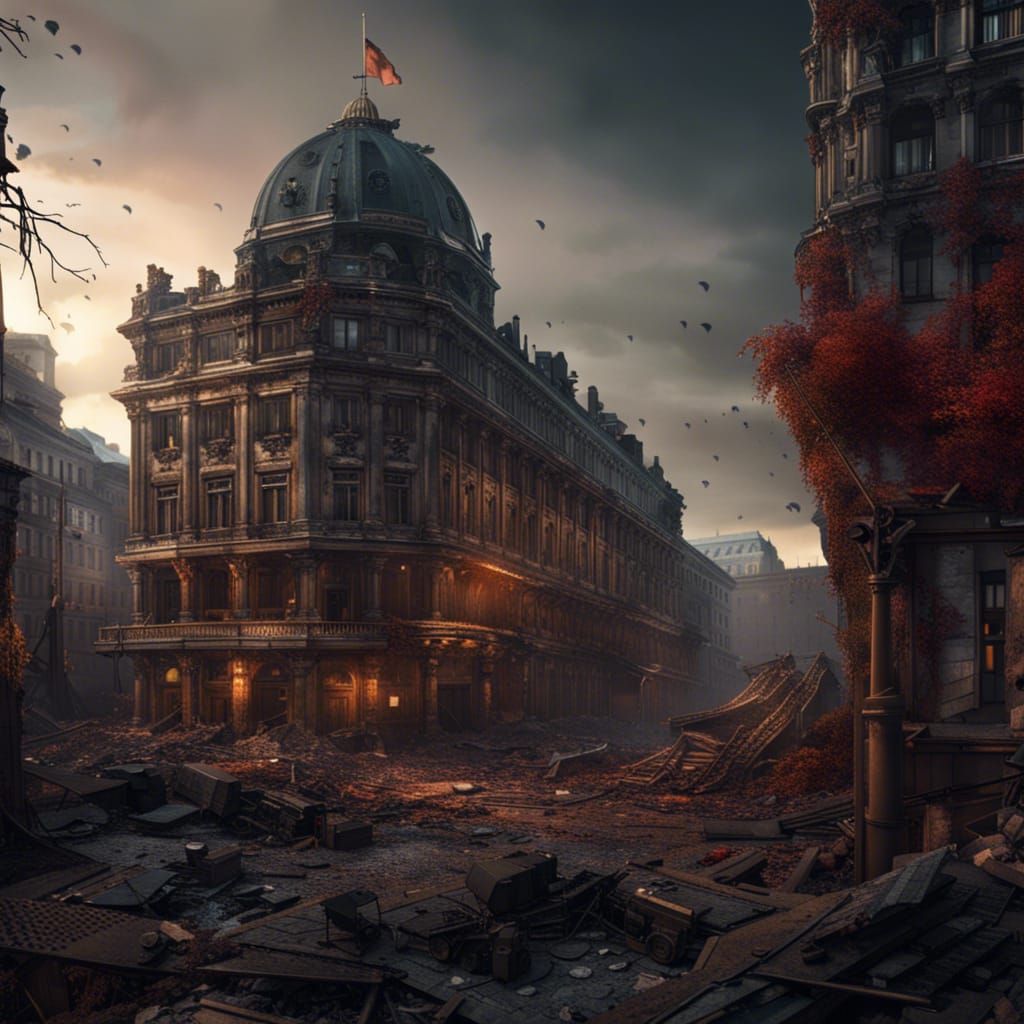 War-Torn Cityscape: Detailed Matte Painting