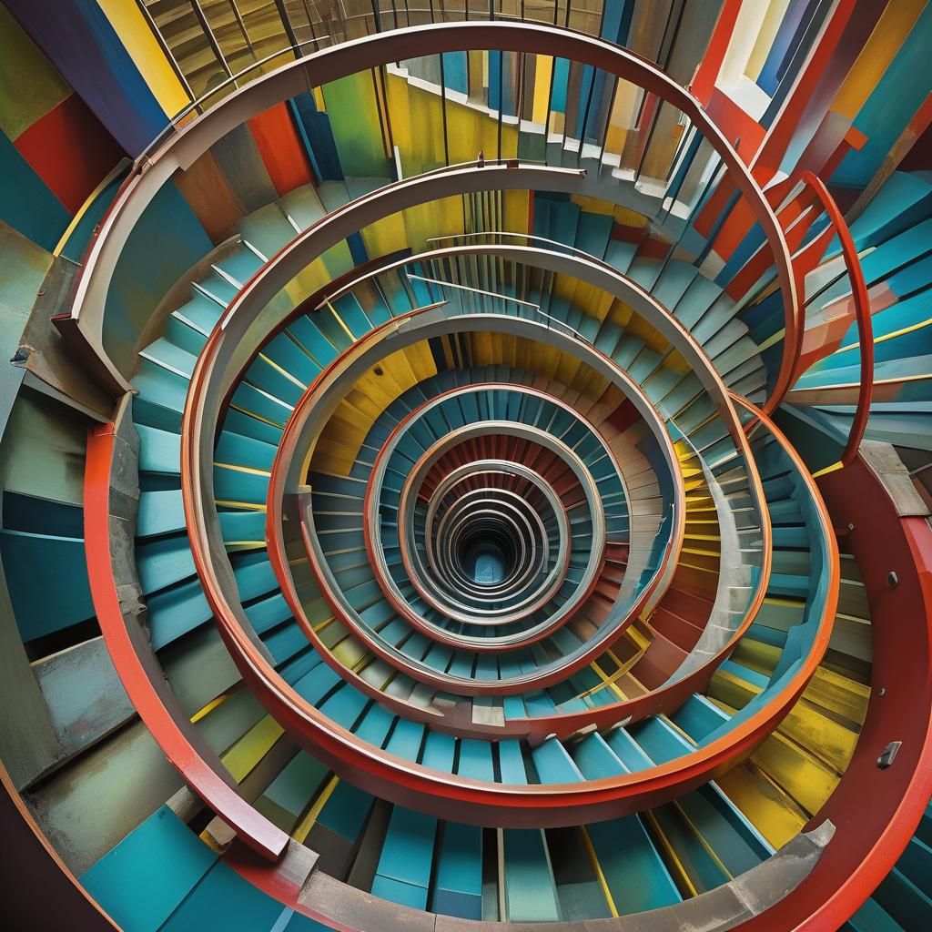 Abstract Geometric Staircase in Vibrant Colors