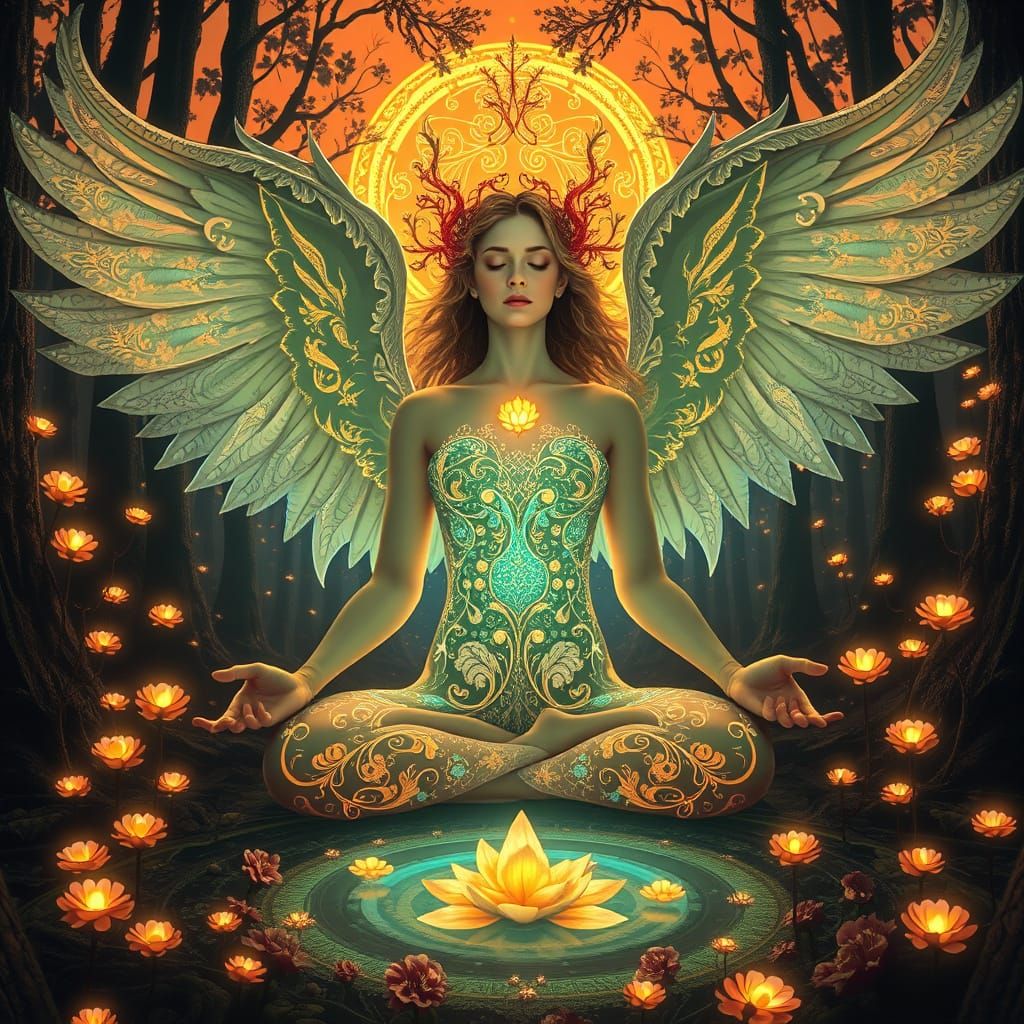 Surreal Goddess Emerges from Dark Forest with Majestic Swan ...