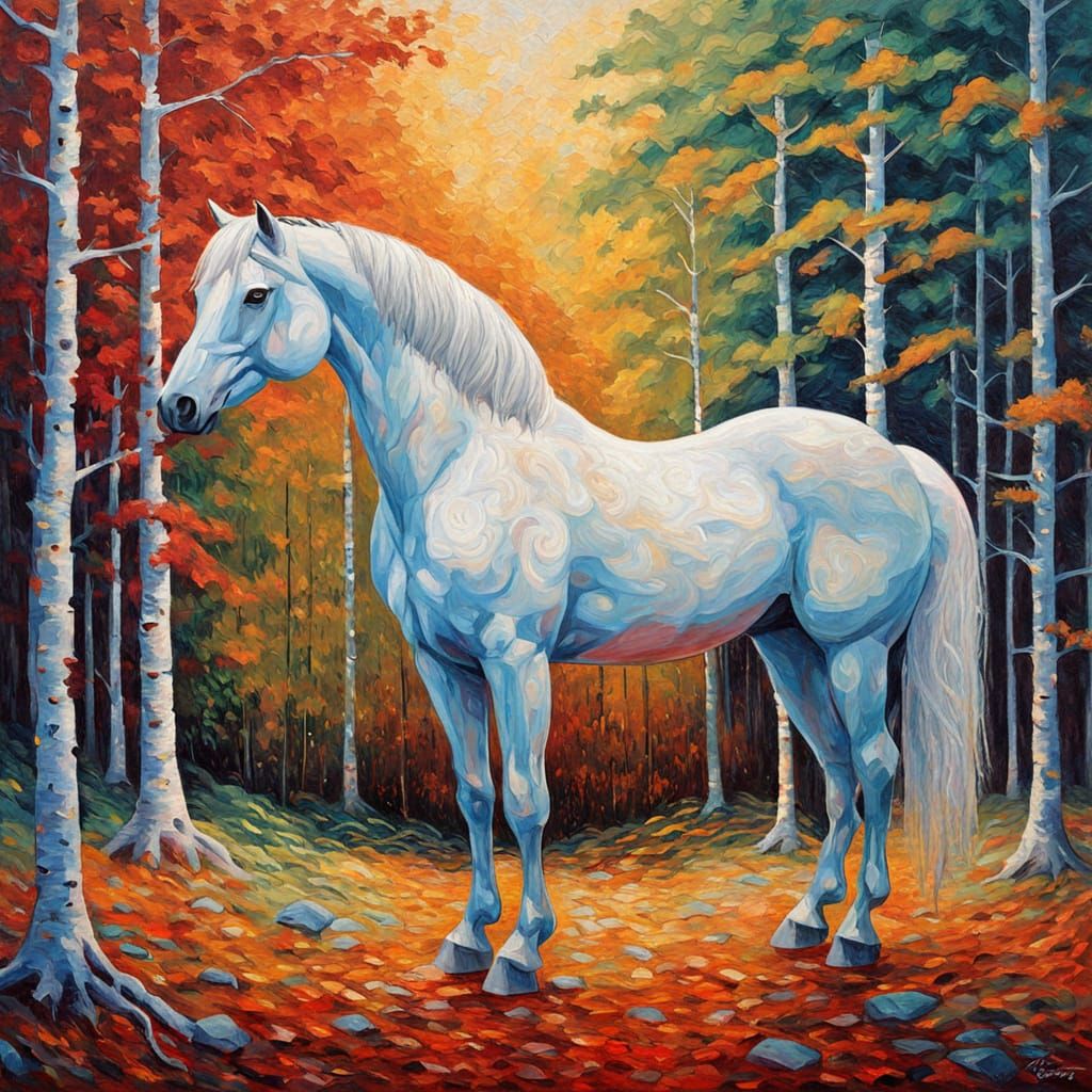 Surreal Horse in Mythical Forest, Expressionist Style