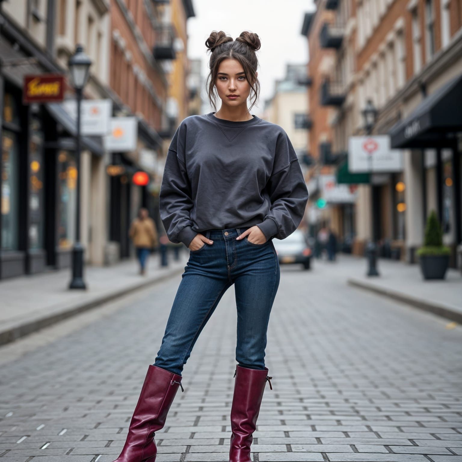 Beautiful Brunette Woman Posing in Boots