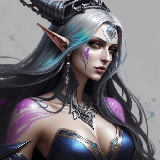 Elegant High Elf Queen in Street Art Style