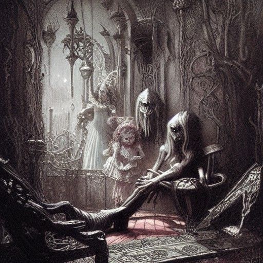 Horror Alice in Wonderland in Gustave Doré Style
