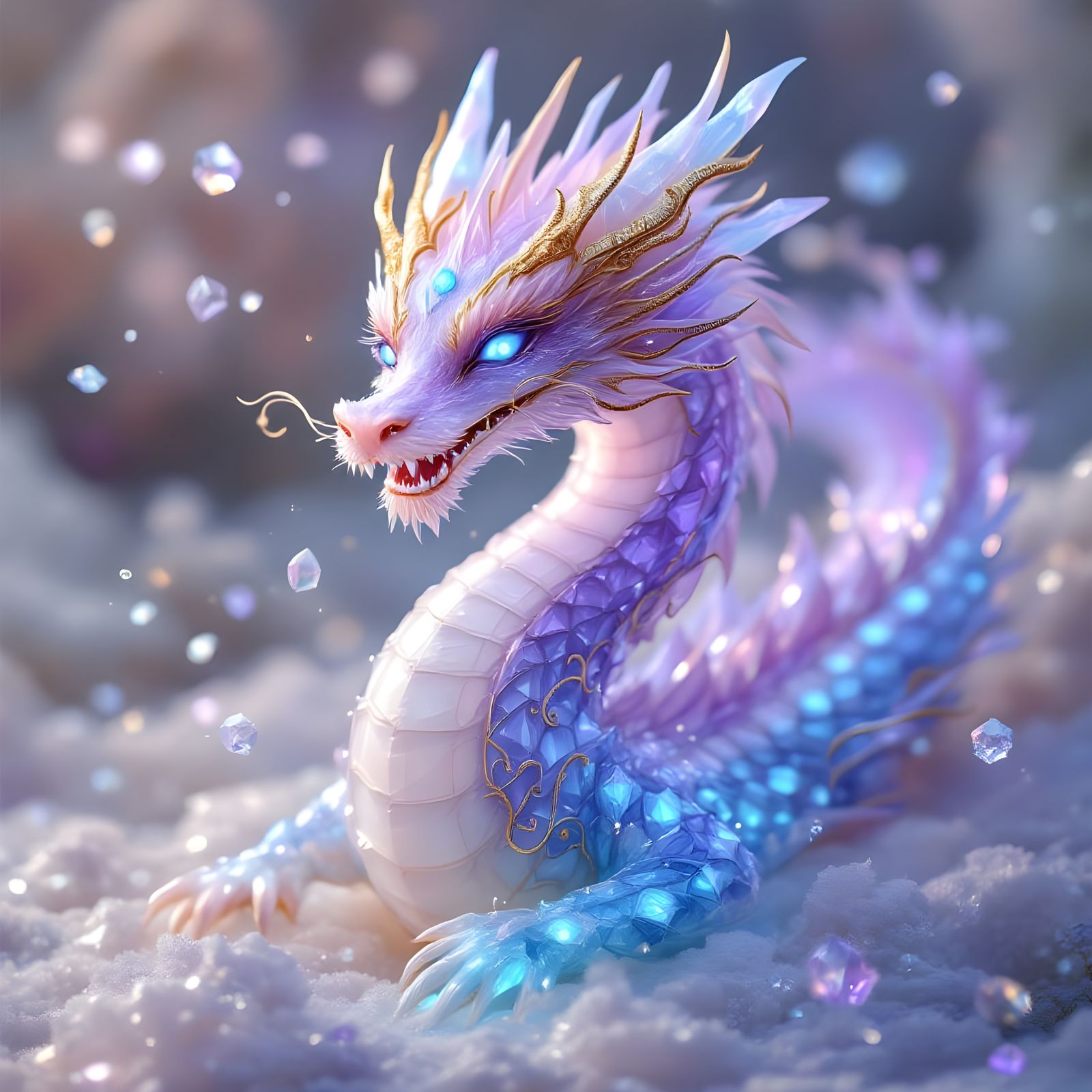 Fantasy Dragon Sculpture with Crystalline Scales