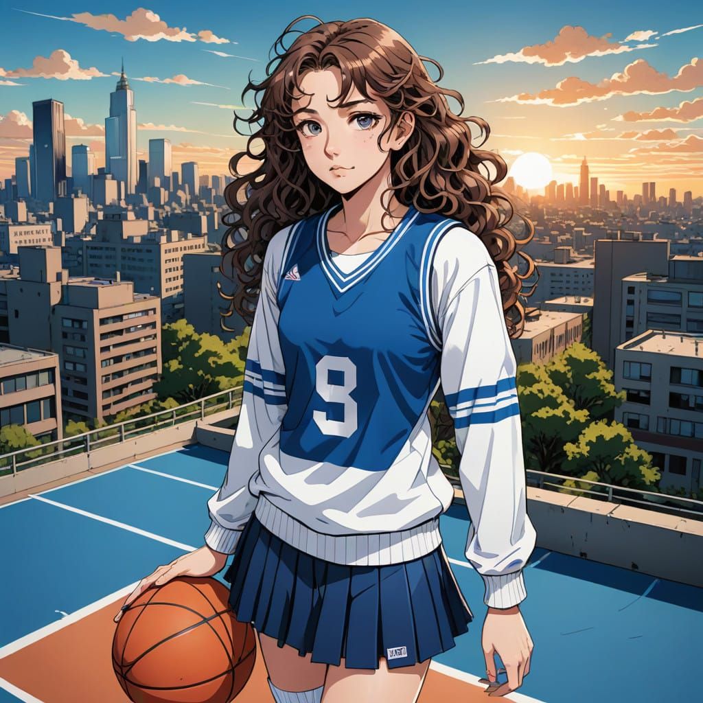Confident College Athlete in Vibrant Manga Style